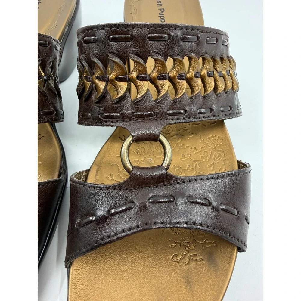Hush Puppies Knotted Dark Brown Leather Wedge Slide Sandals H503083 Womens 8M